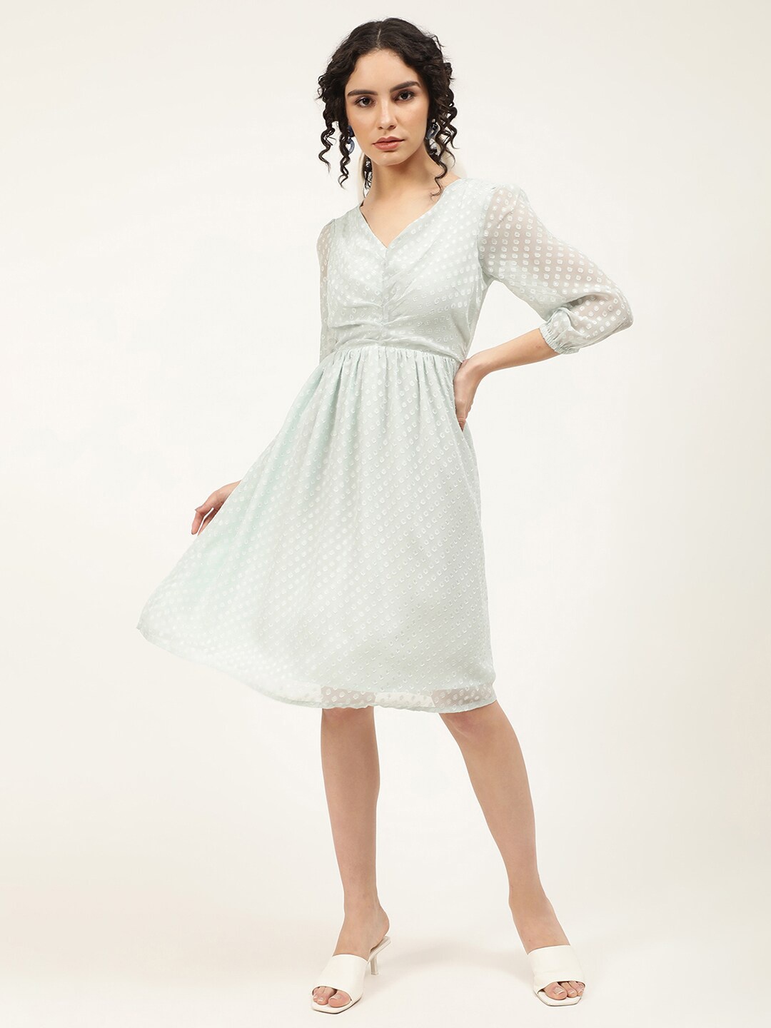 

CENTRESTAGE Sea Green Self Design Dress