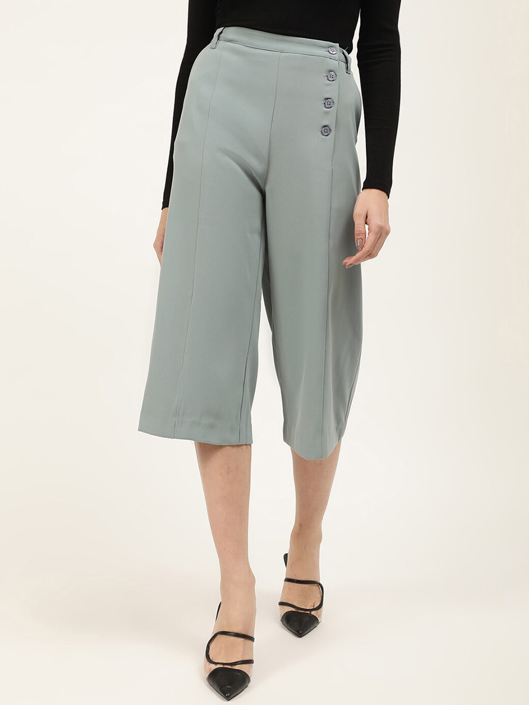 

CENTRESTAGE Women Sea Green Solid Culottes Trousers