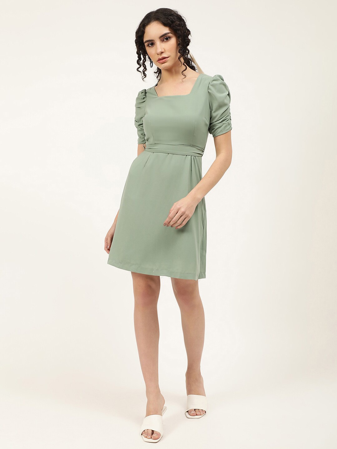 

CENTRESTAGE Women Sea Green Solid A-Line Dress