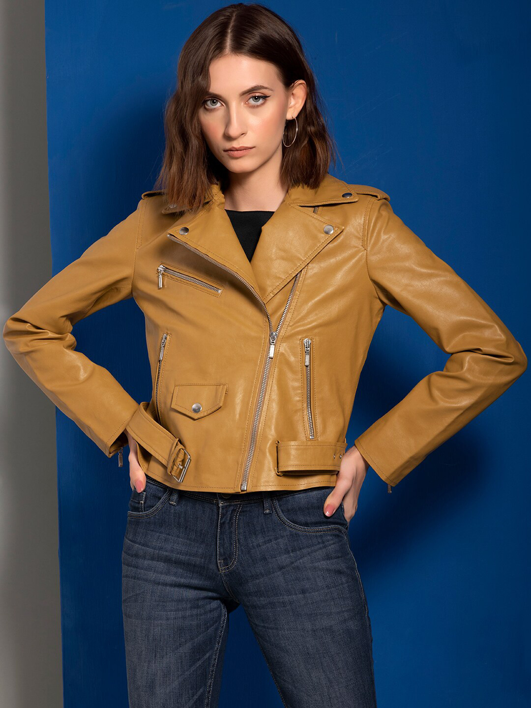 

FabAlley Women Yellow Leather Jacket