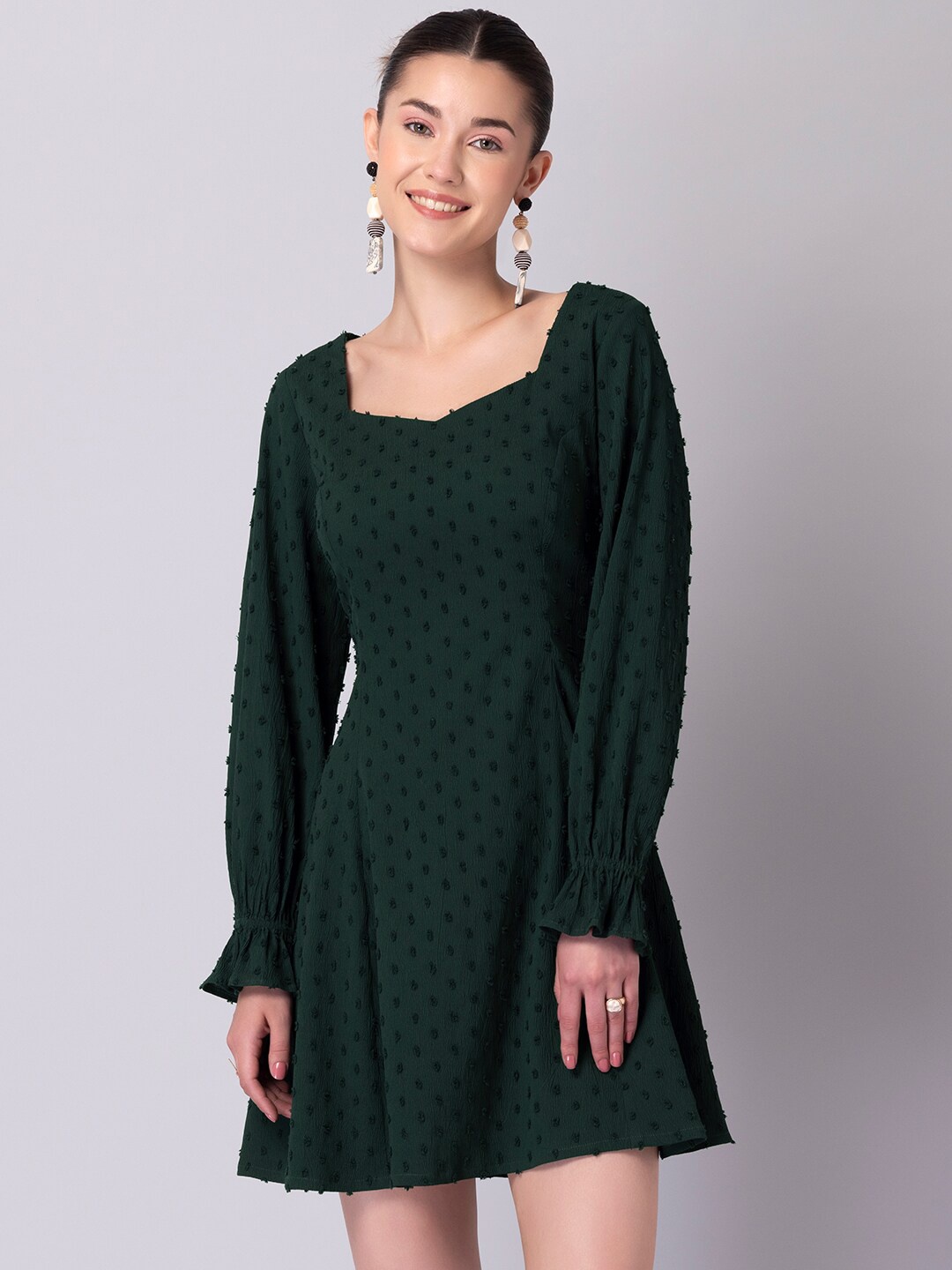 

FabAlley Women Green Self Design A-Line Dress