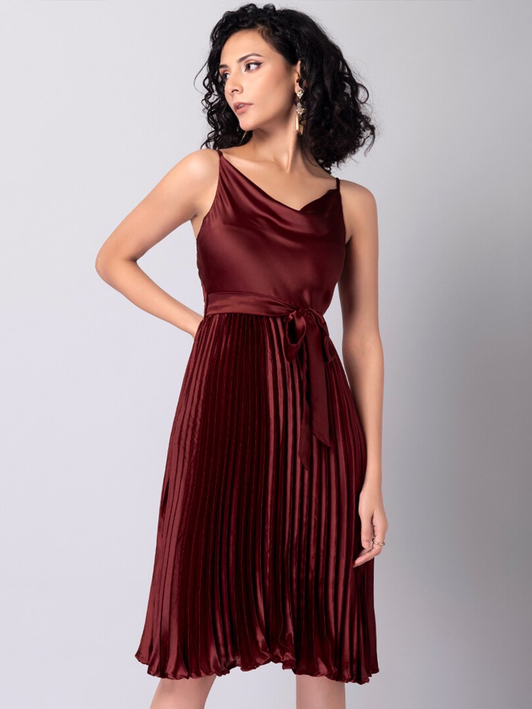 

FabAlley Red Cowl Neck Satin Dress