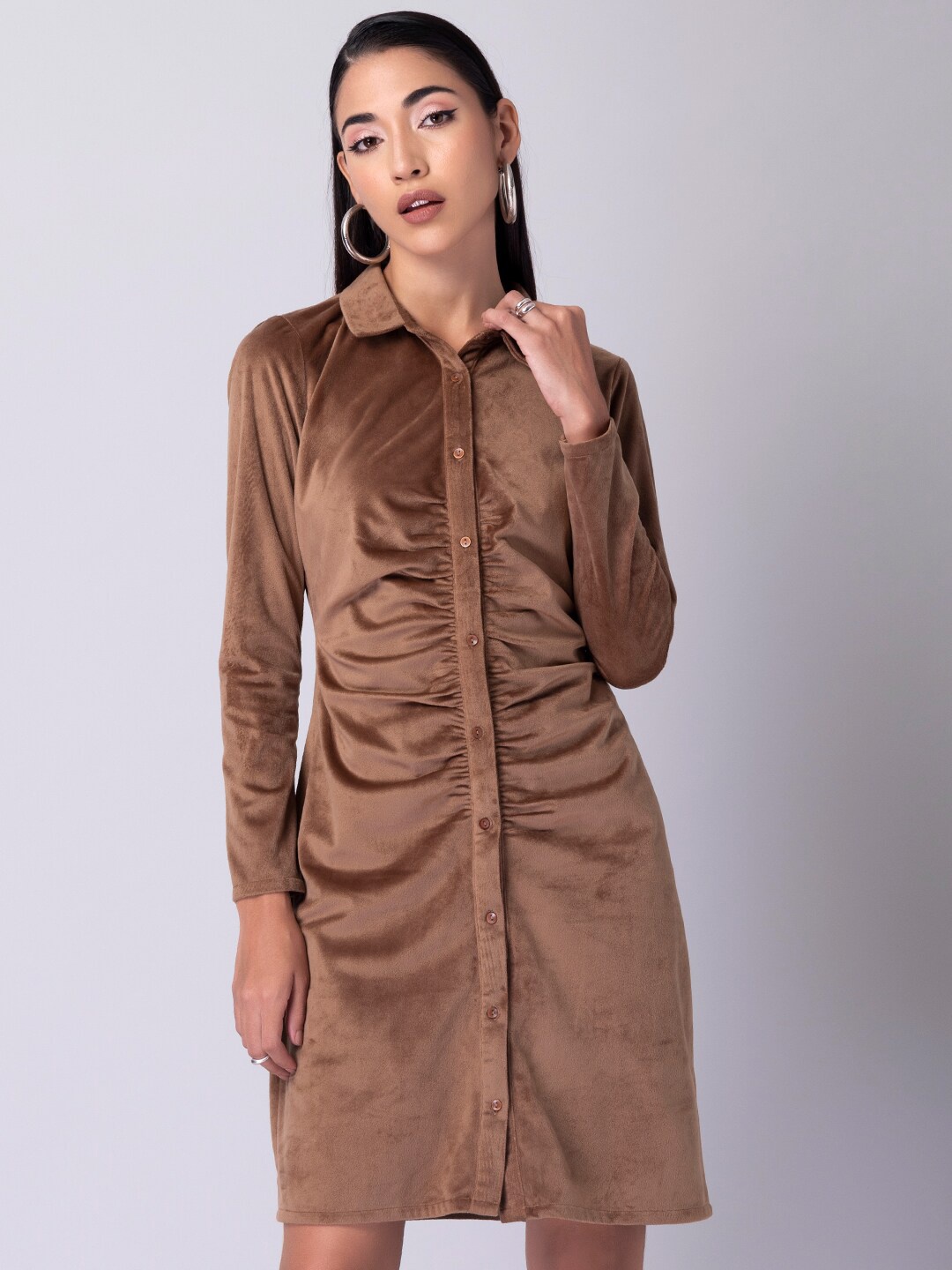 

FabAlley Brown Shirt Mini Dress