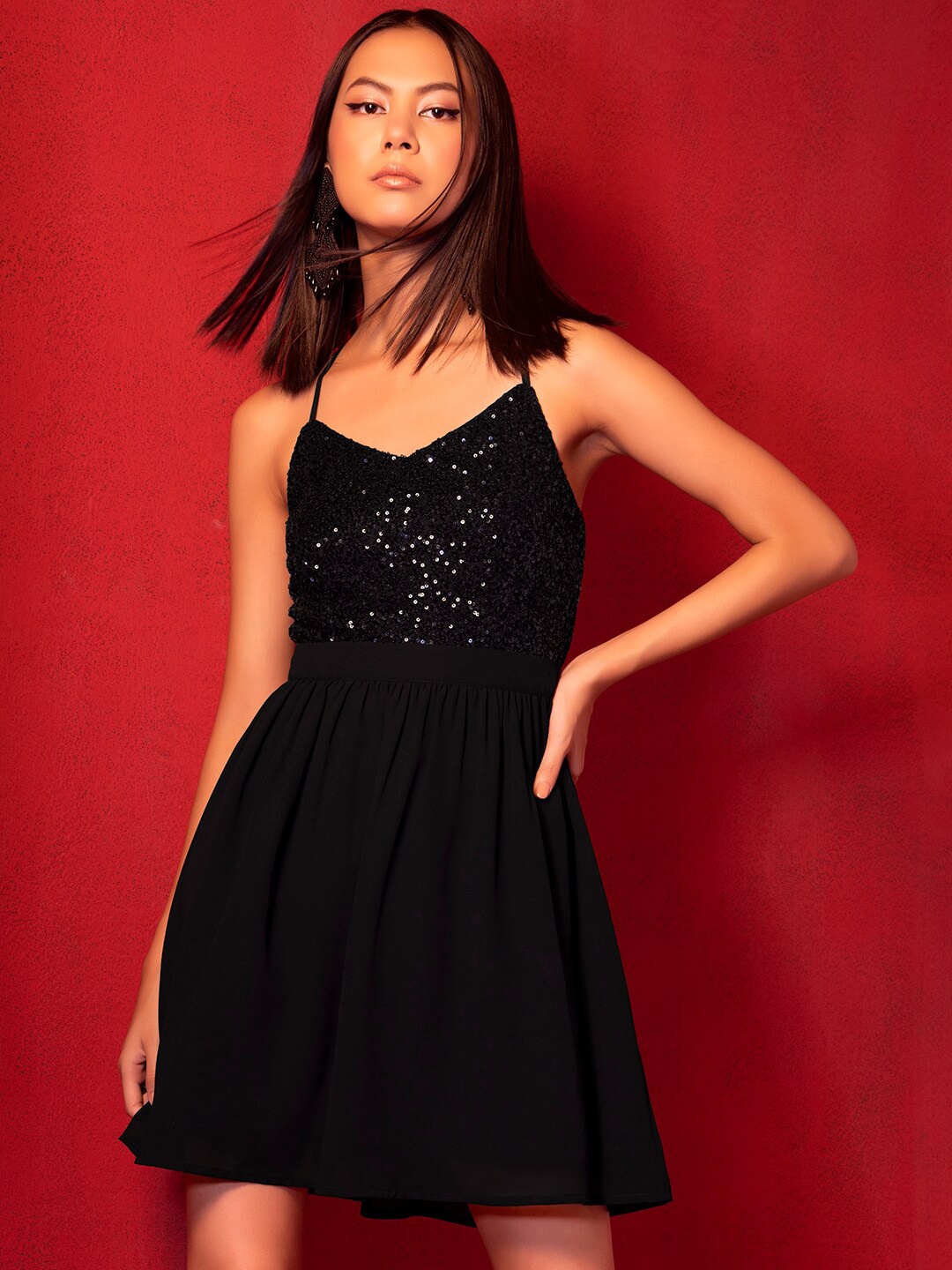 

FabAlley Women Black Georgette Dress
