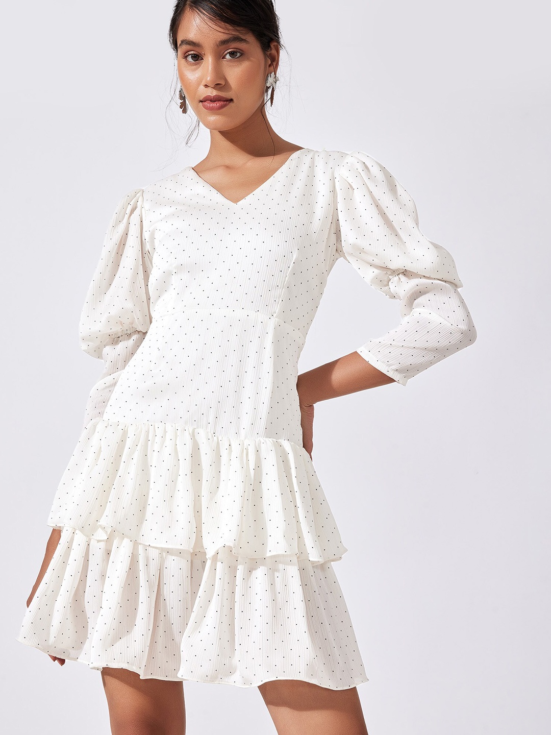 

The Label Life White & Black Polka Dot Printed Dress