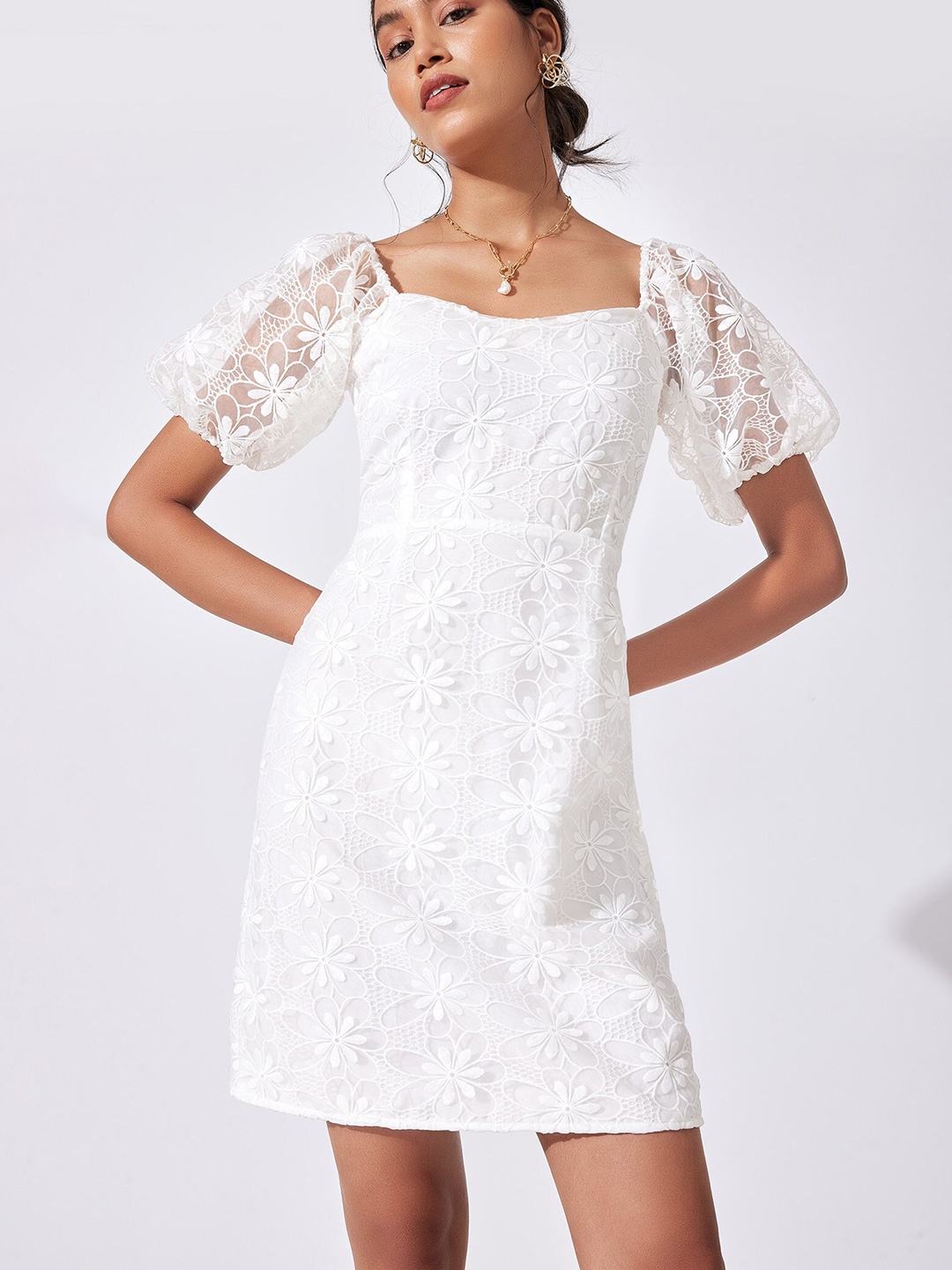 

The Label Life White Women Floral Embroidered A-Line Dress