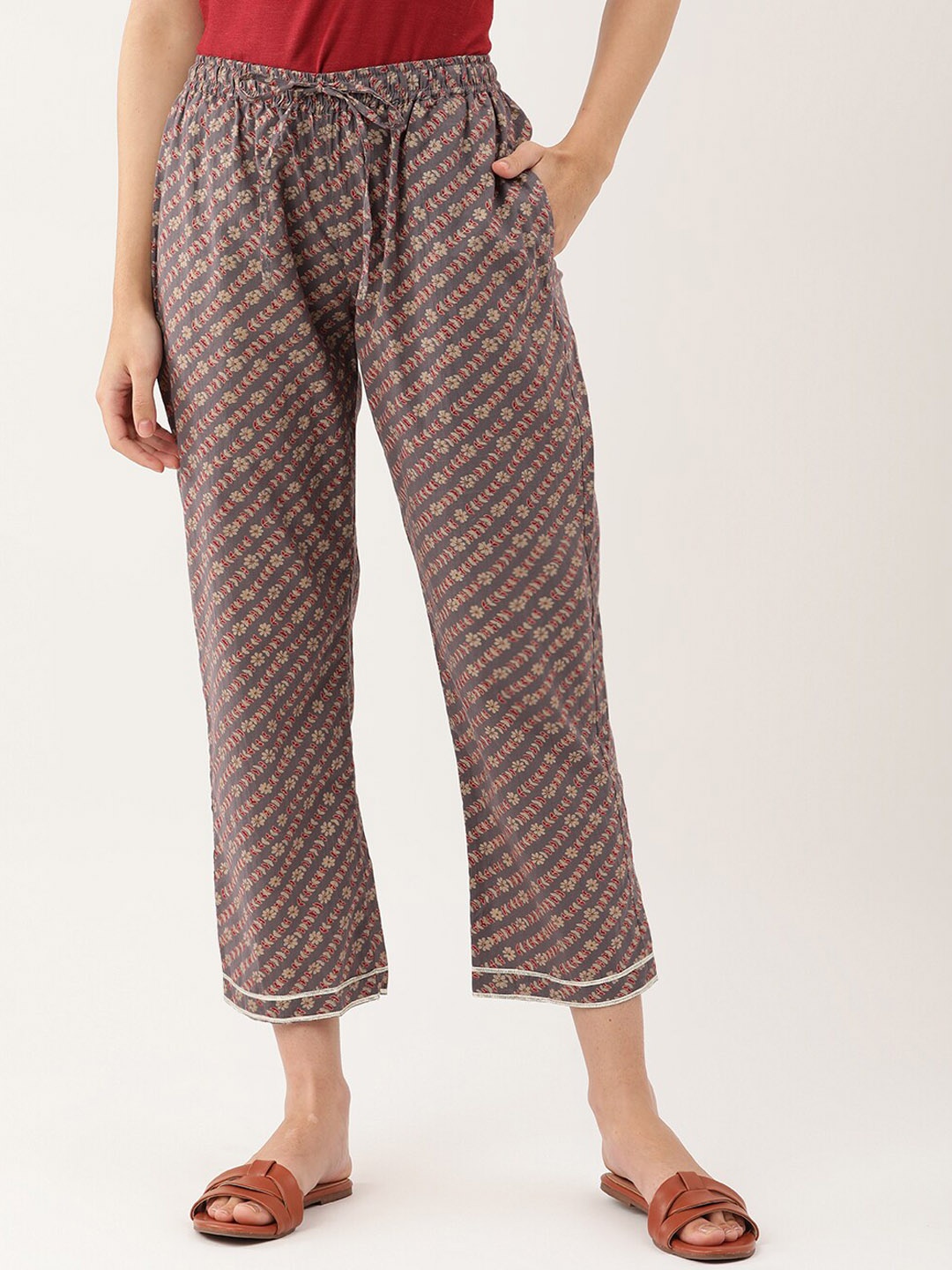 

Lokatita Women Brown Striped Classic Tapered Fit Trousers