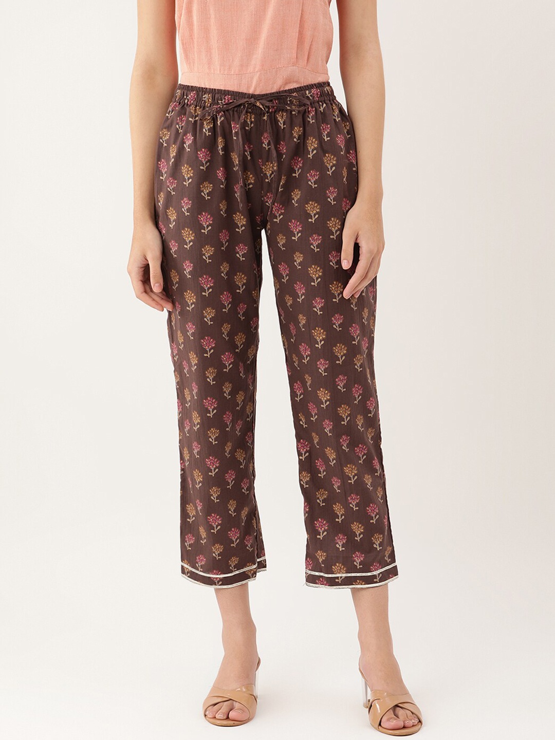 

Lokatita Women Brown Cotton Ethnic Motifs Printed Classic Tapered Fit Trousers