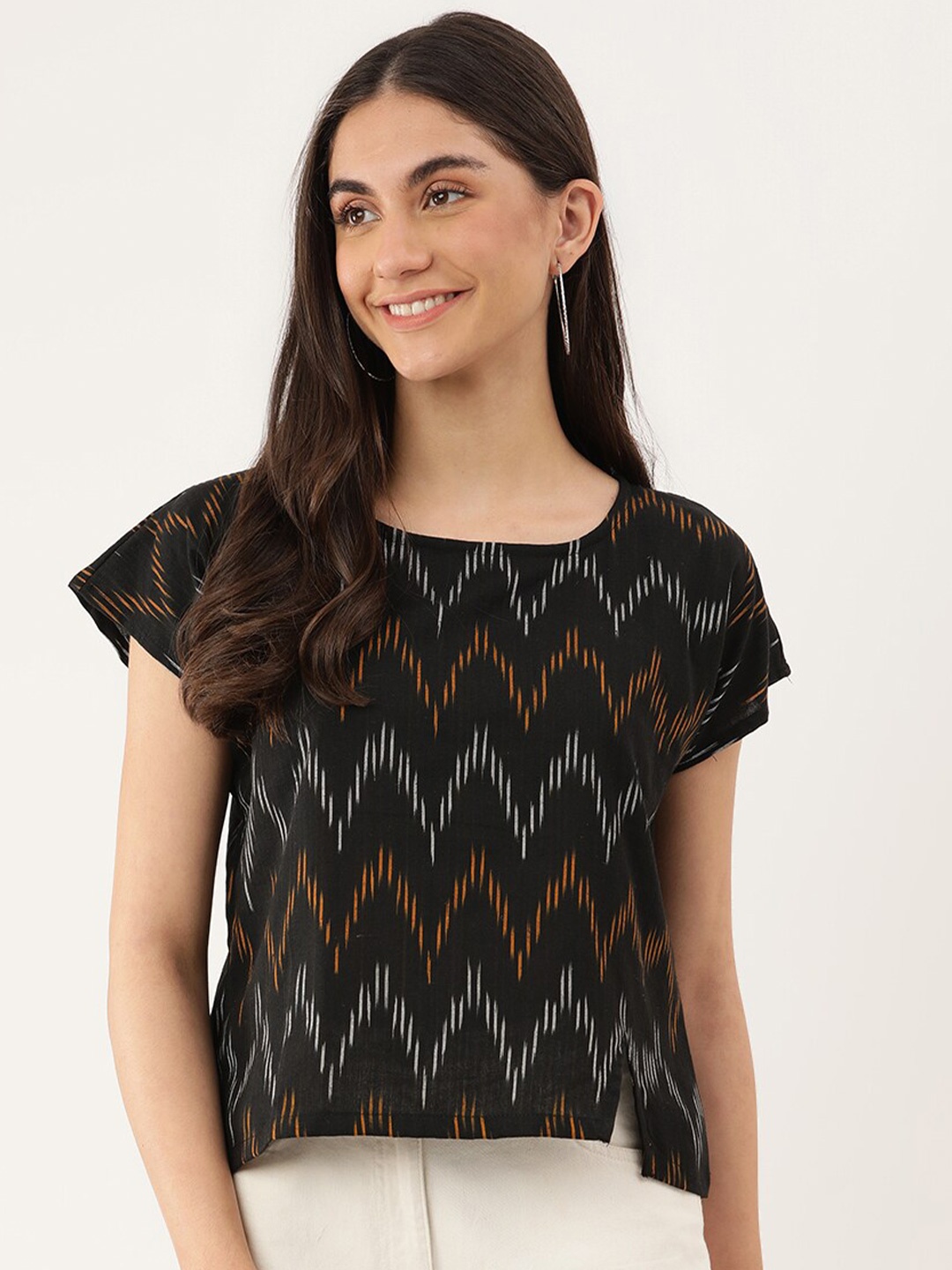 

Lokatita Pure Cotton Ikat Top, Black