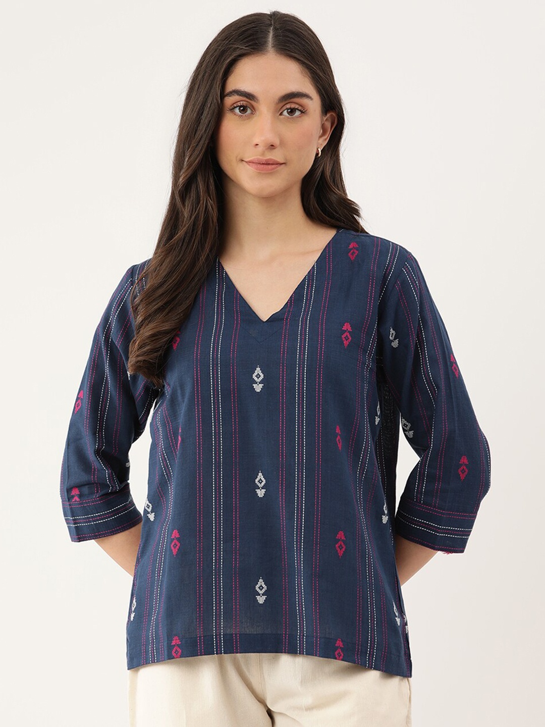 

Lokatita Women Cotton Dobby Top, Blue