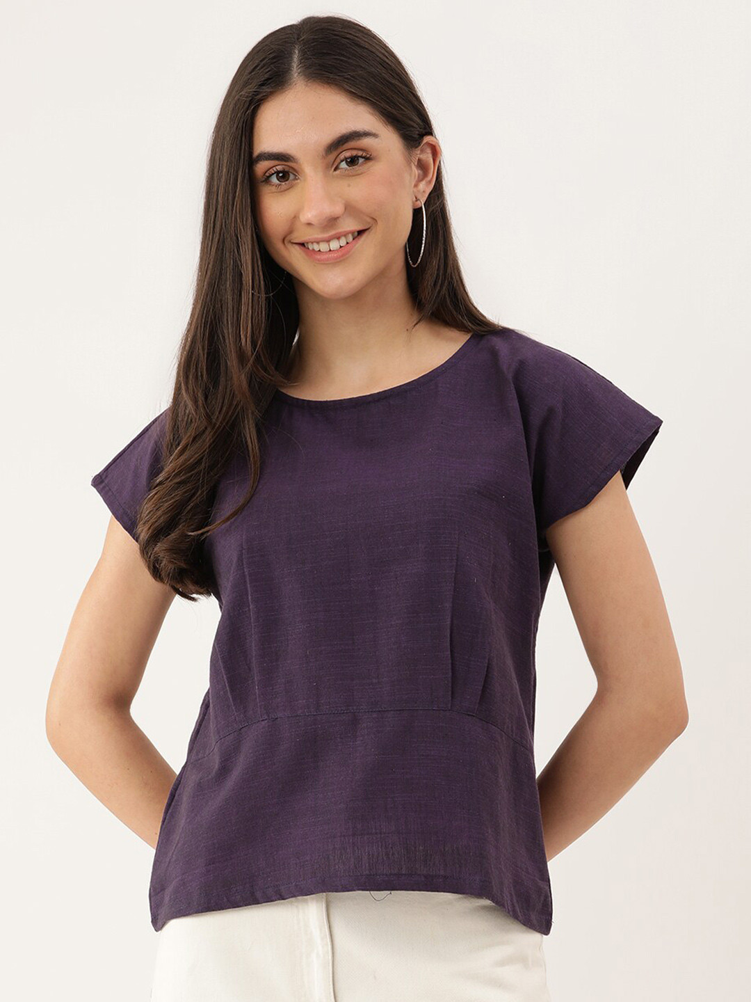 

Lokatita Women Purple Extended Sleeves Pure Cotton Top