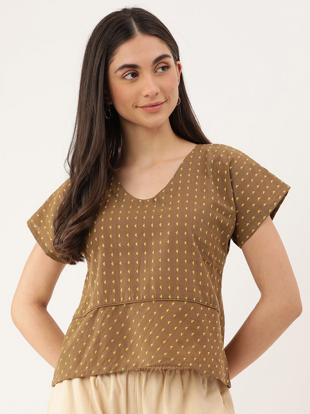 

Lokatita Women Cotton Dobby Top, Brown