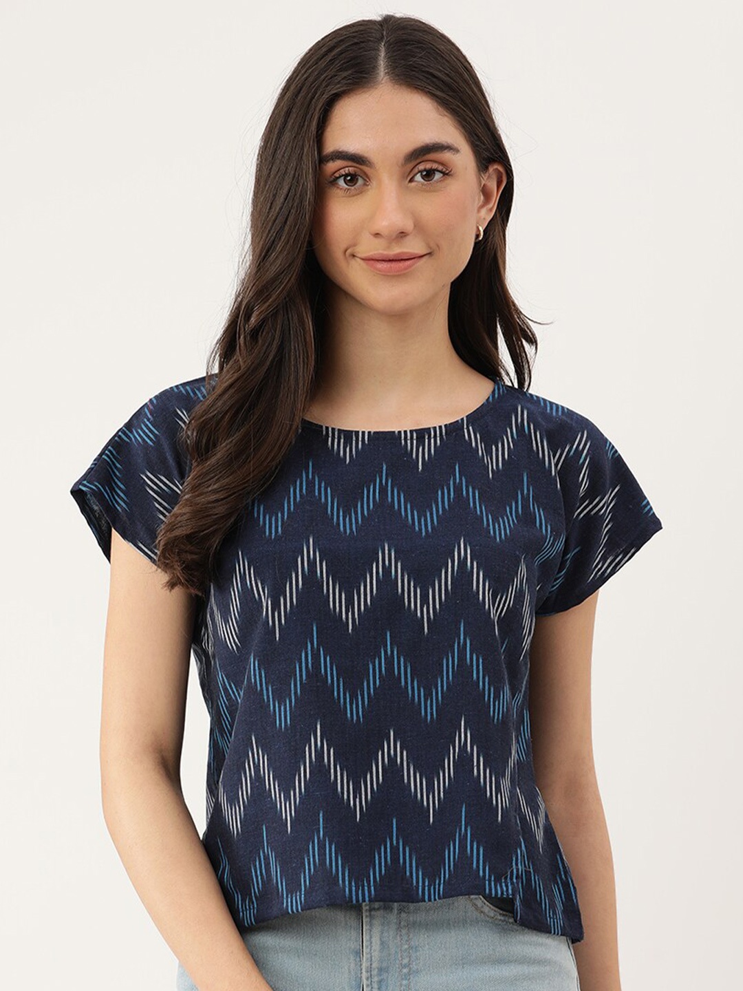 

Lokatita Women Ikat Cotton Crop Top, Navy blue