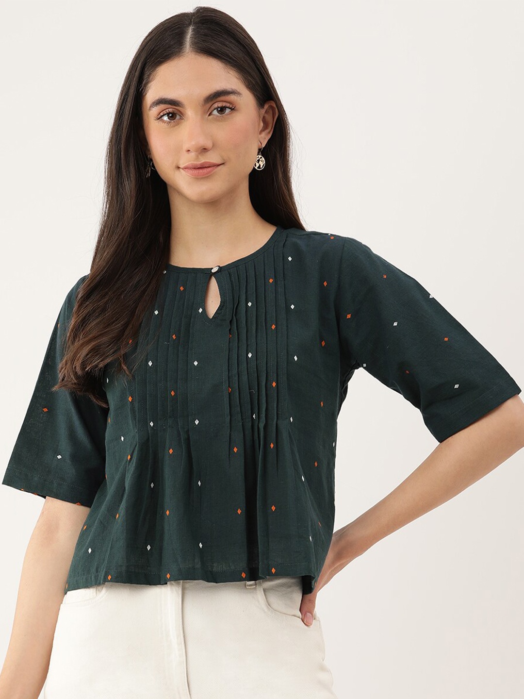 

Lokatita Dobby Pleated Cotton Top, Green