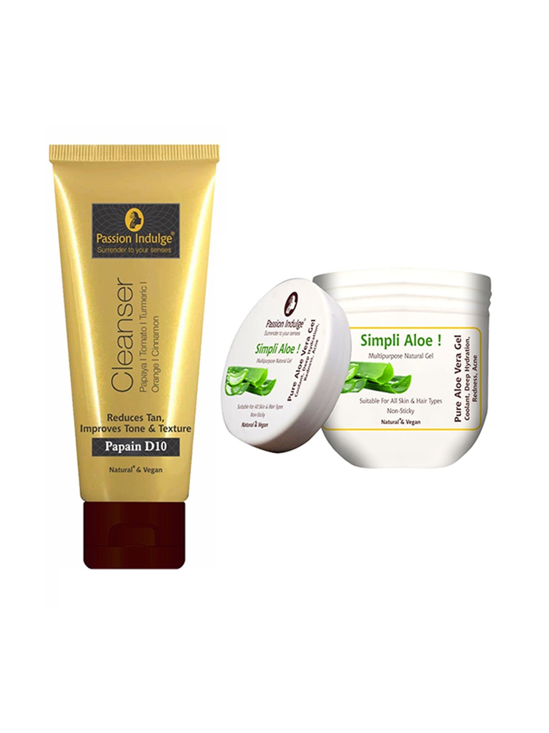 

Passion Indulge Set Of 2 D10 Natural Cleanser & Simpli Aloe Gel 300ml, Off white