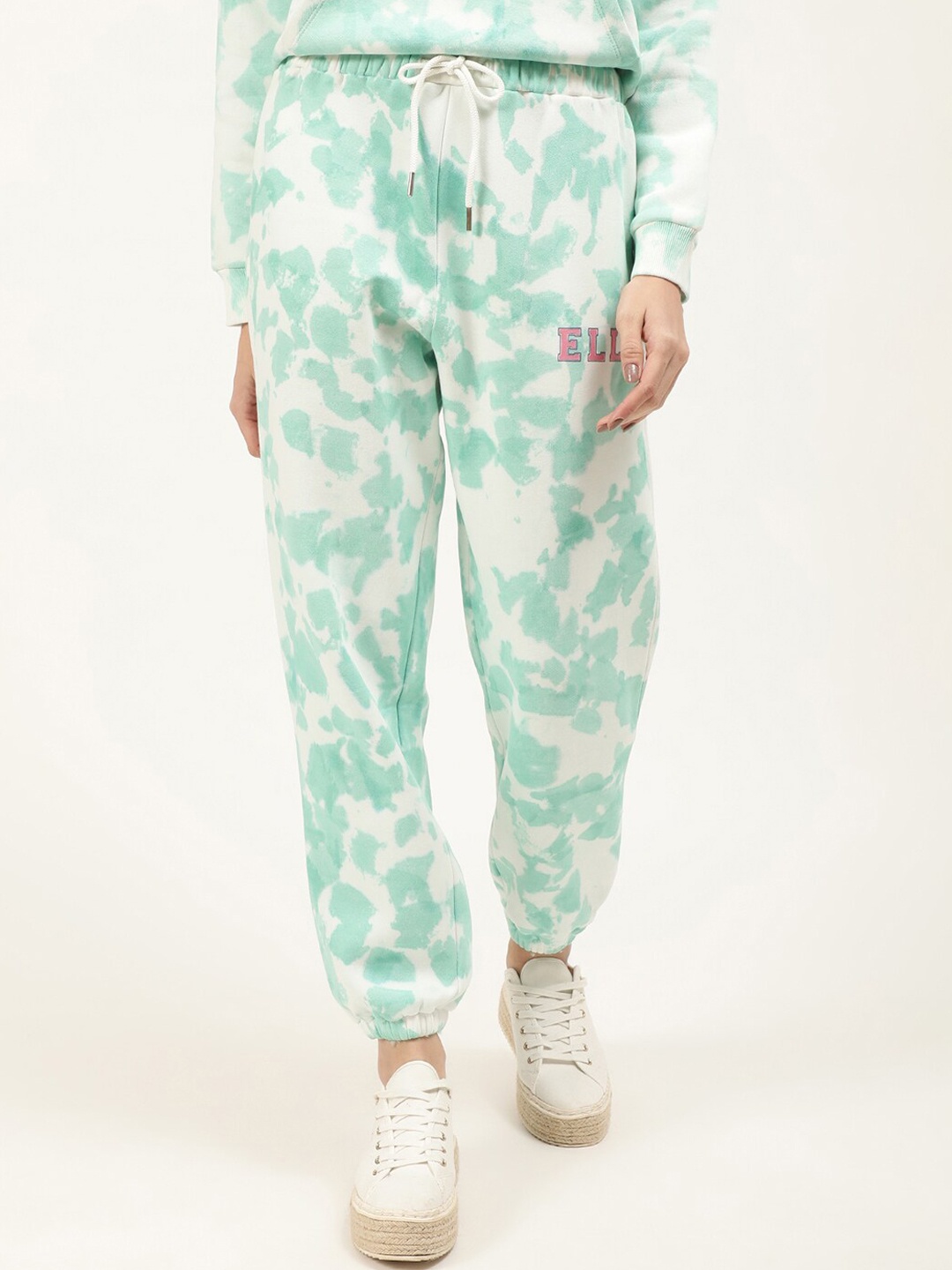 

ELLE Women Teal And White Tie & Dye Printed Joggers