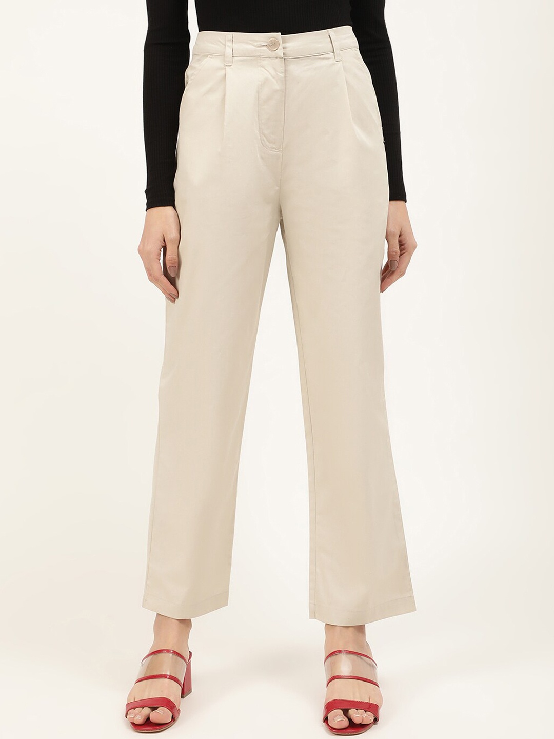 

ELLE Women Beige Pleated Trouser