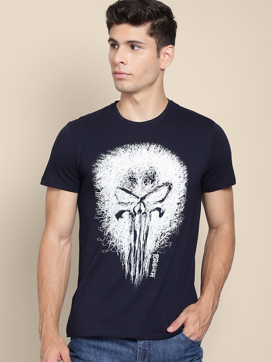 

Free Authority Men Blue Punisher Printed Cotton T-shirt