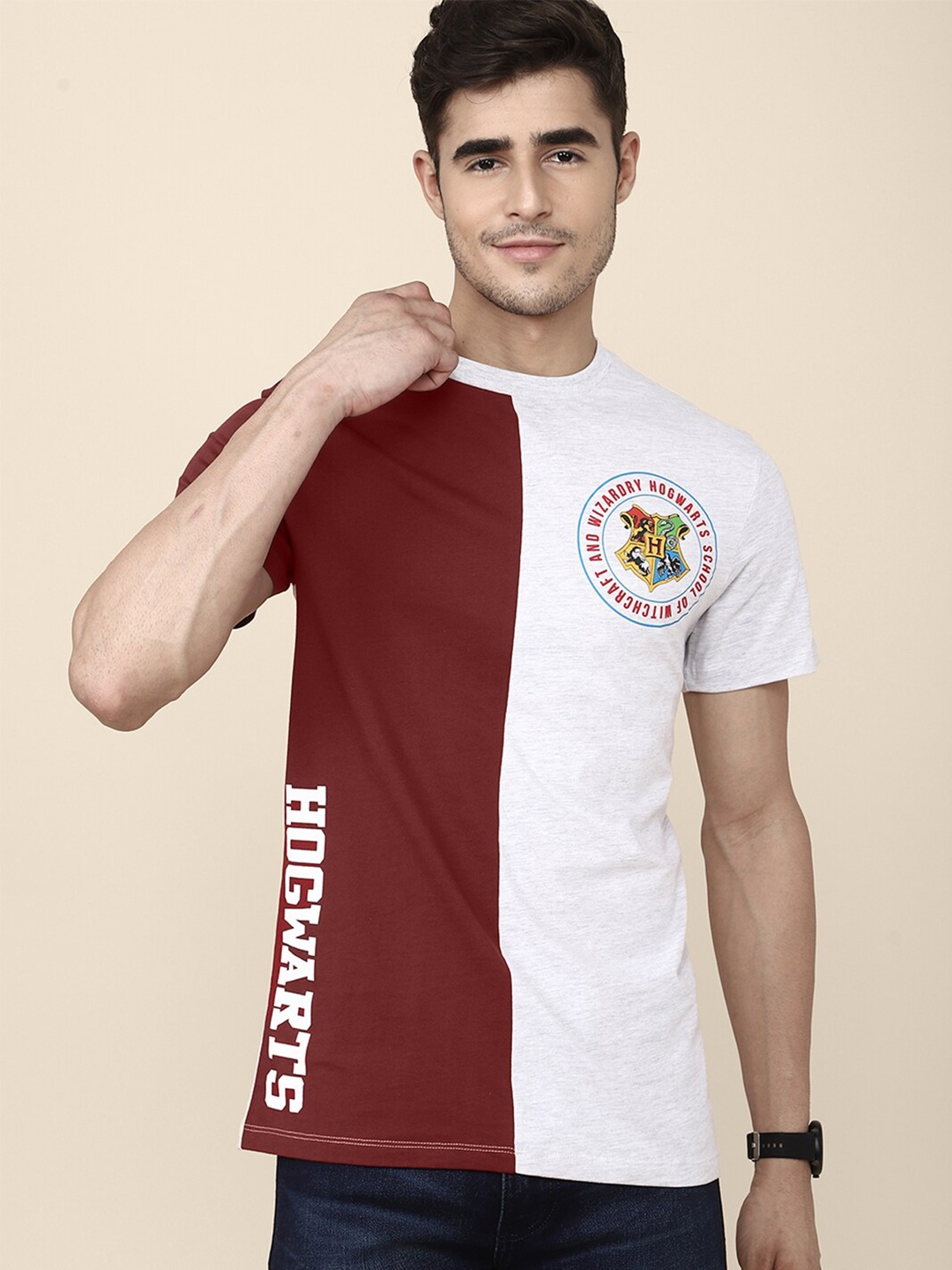

Free Authority Men White & Maroon Harry Potter Printed Cotton T-shirt