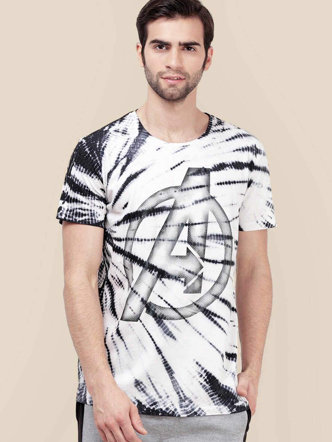 

Free Authority Men Black & White Avengers Printed Cotton T-shirt