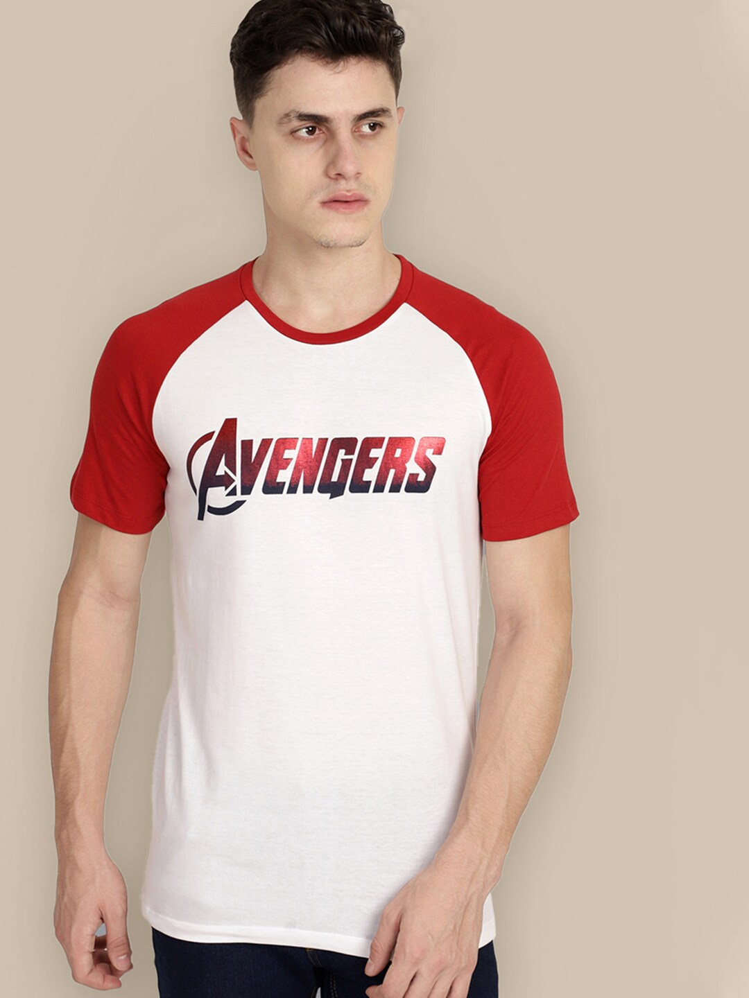 

Free Authority Men White & Red Colourblocked Avengers Printed Pure Cotton T-shirts