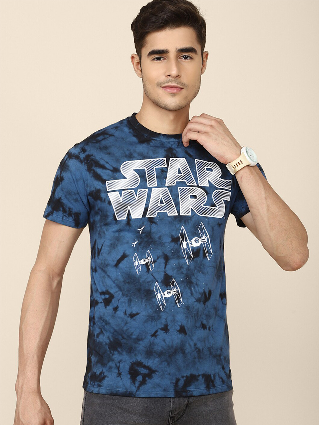 

Free Authority Men Blue Star Wars Printed Cotton T-shirt