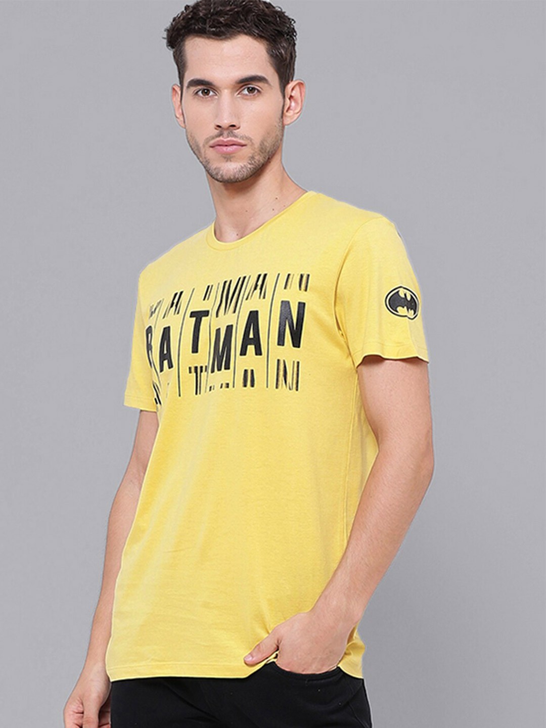 

Free Authority Men Yellow & Black Typography Batman Printed Pure cotton T-shirt