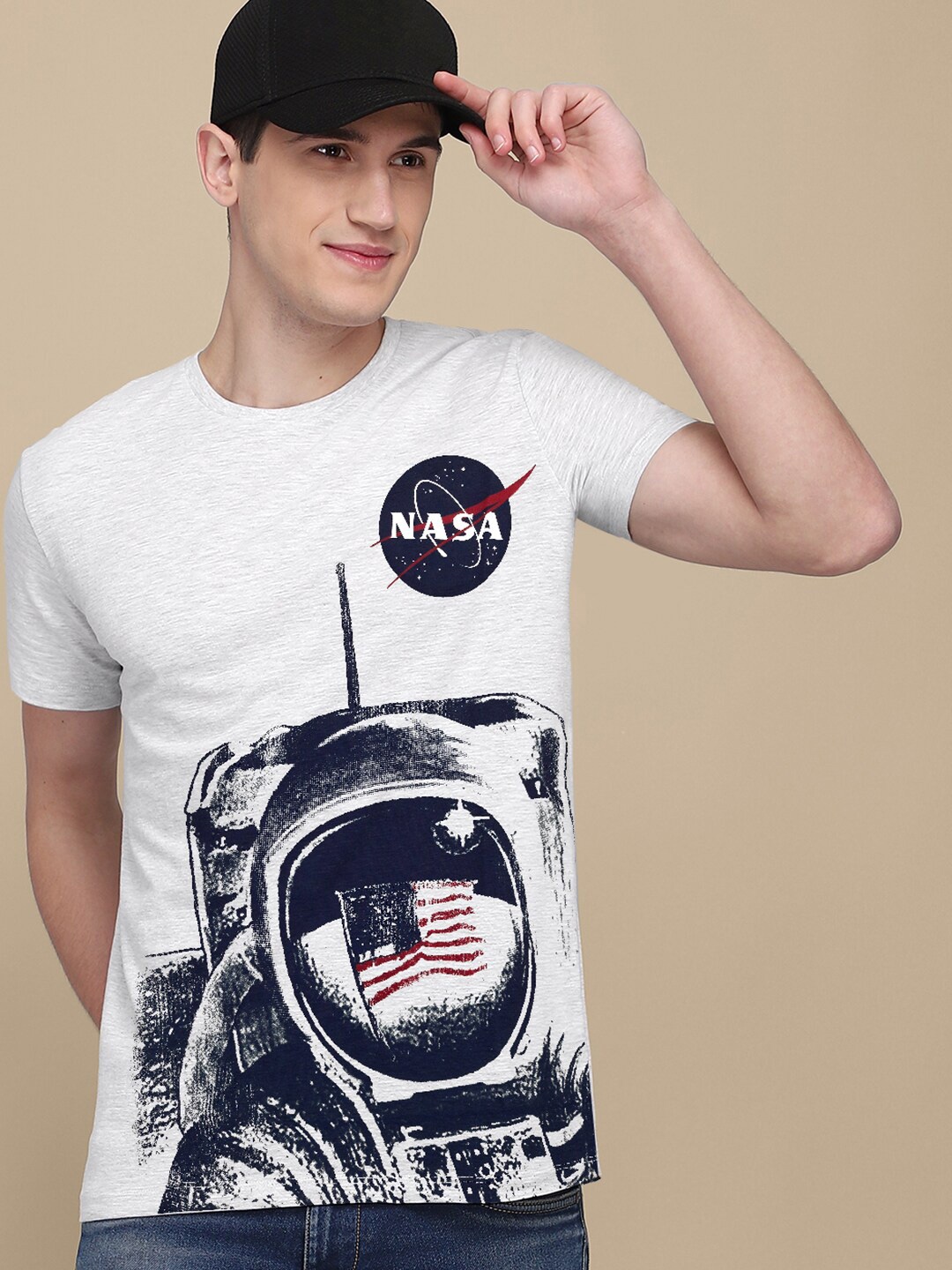 

Free Authority Men Grey Graphic NASA Printed Cotton T-shirt