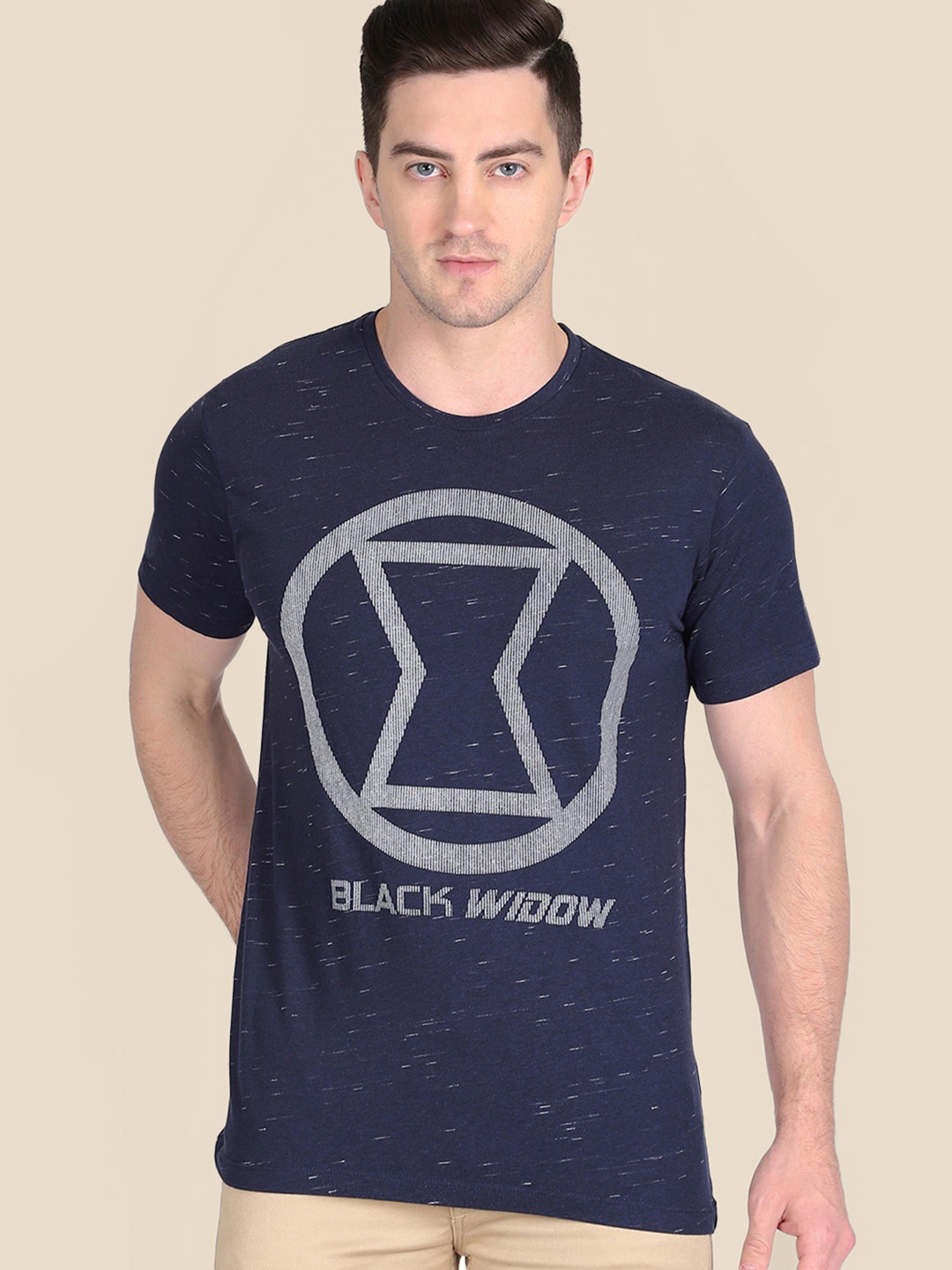 

Free Authority Men Blue & Grey Cotton Black Widow Printed T-shirt