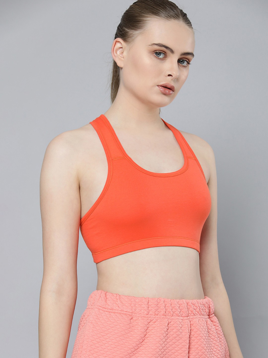 

HERE&NOW Women Slip-On Non Padded Full Coverage Bra HNBR-30506, Orange