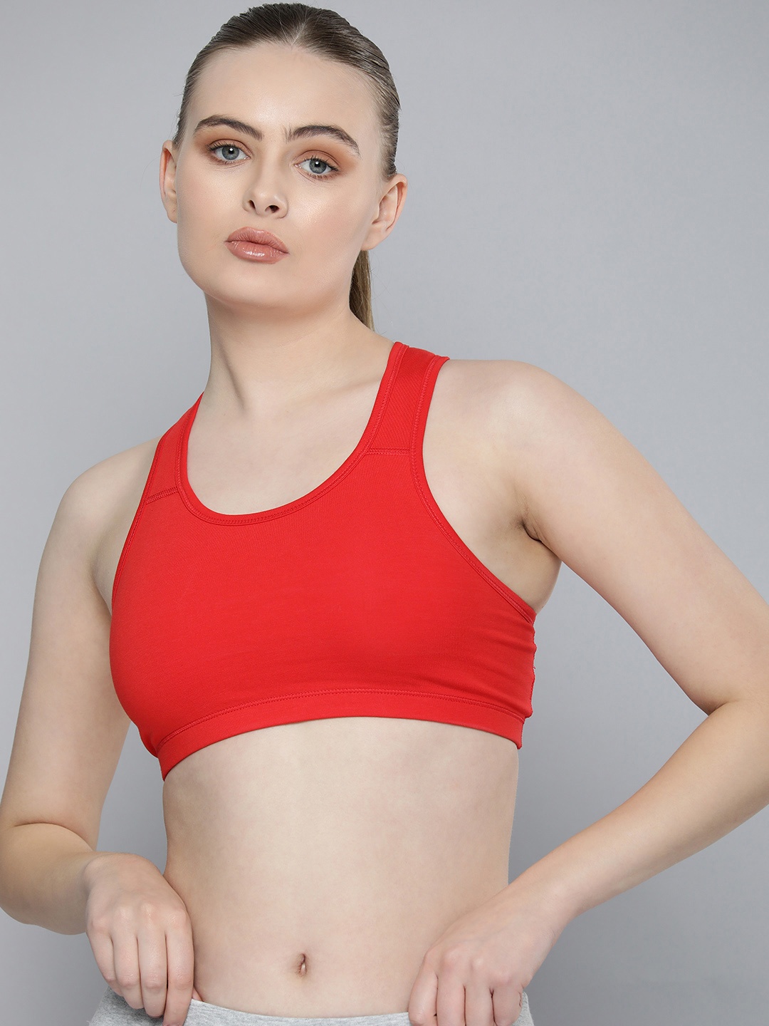 

HERE&NOW Women Slip-On Non Padded Full Coverage Bra HNBR-30509, Red