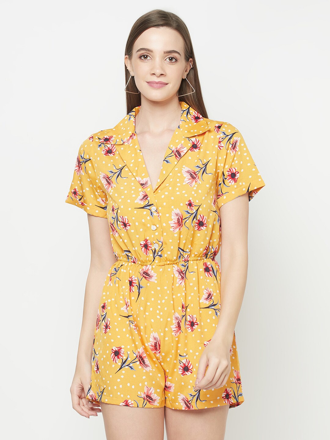 

Purple State Yellow & Green Floral Printed Playsuit