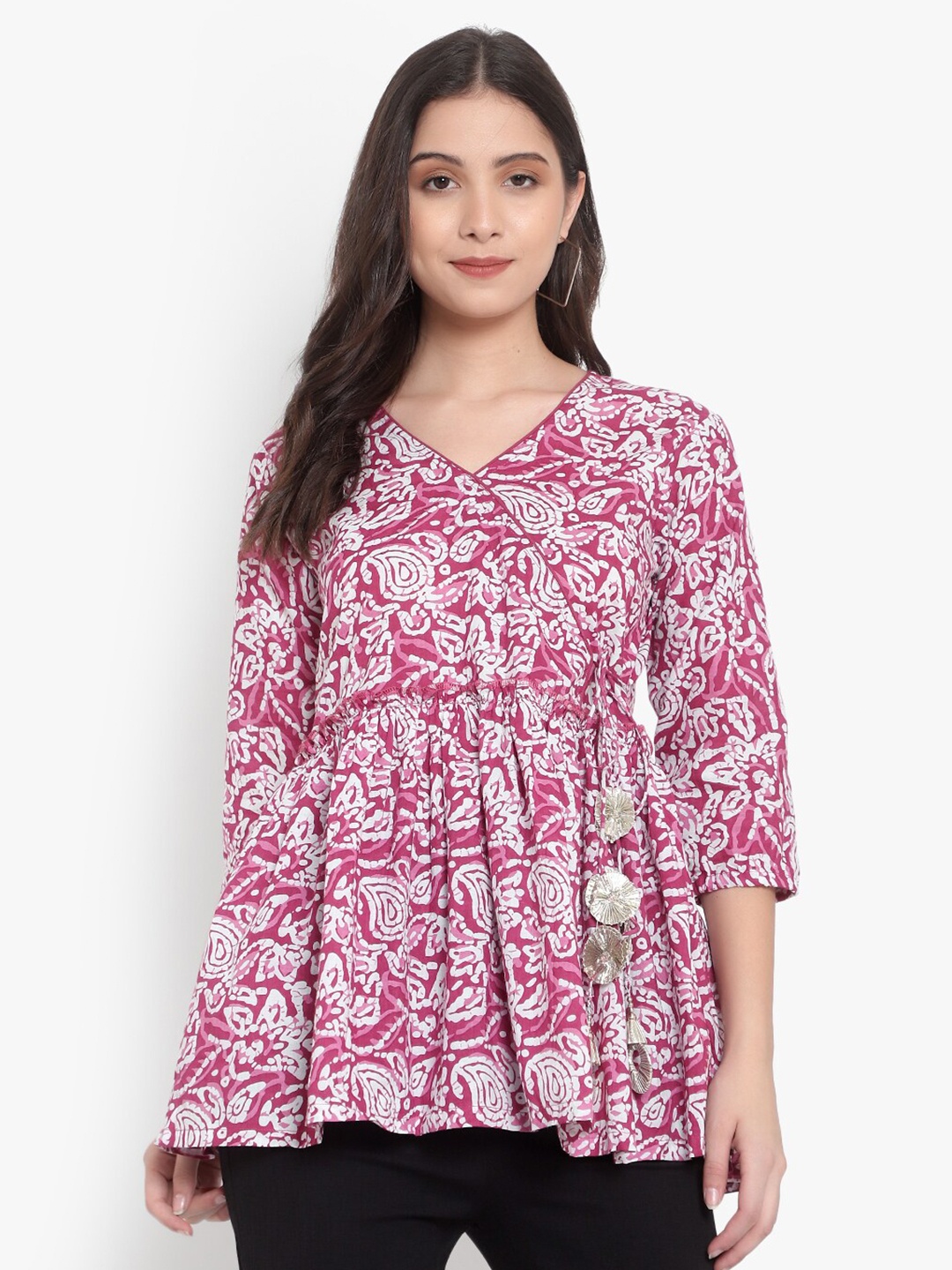 

Indietoga Women Pink Hand Block Printed Pure Cotton Tunic