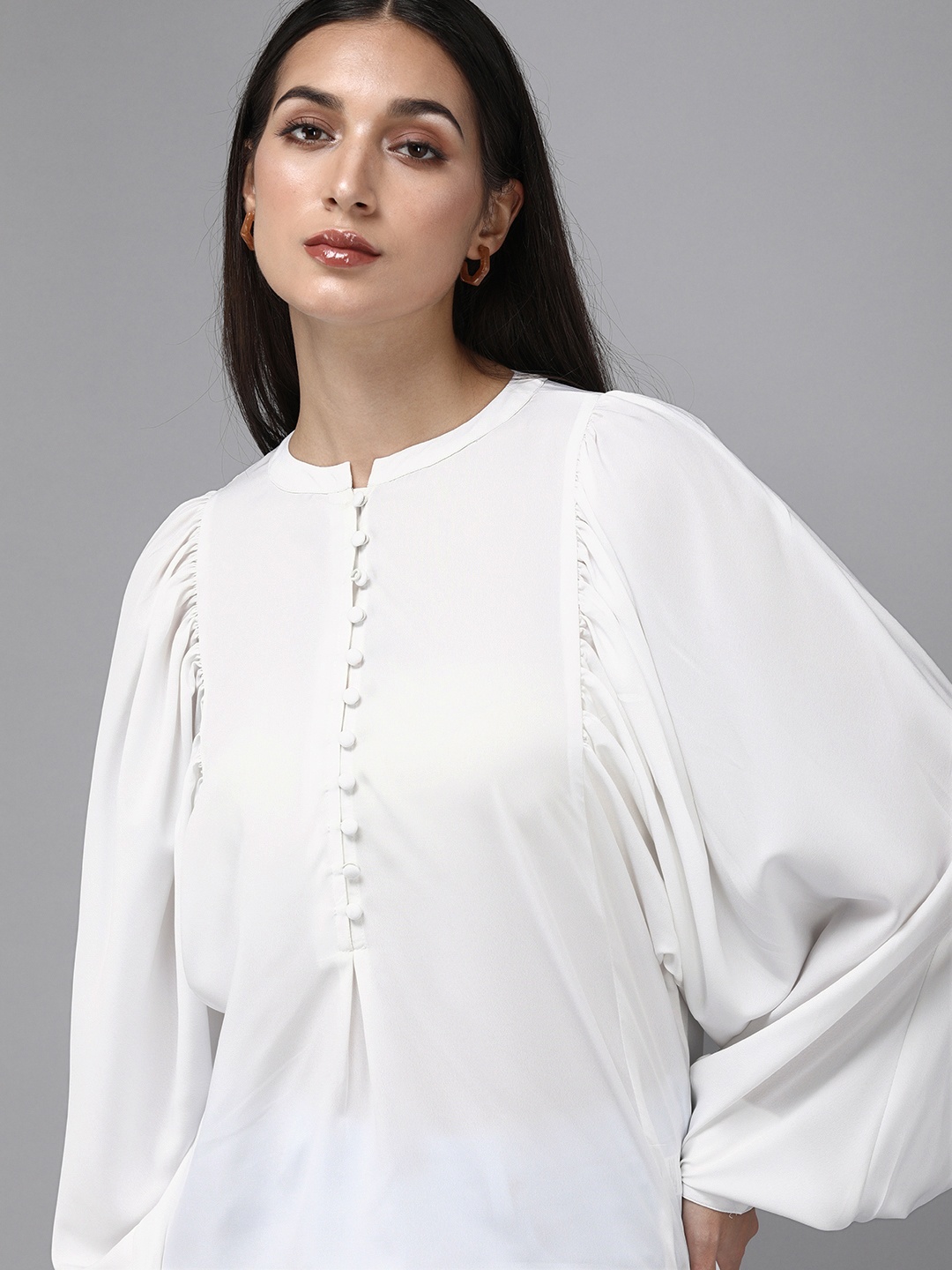

The Roadster Lifestyle Co. Women White Bishop Sleeves Solid Top