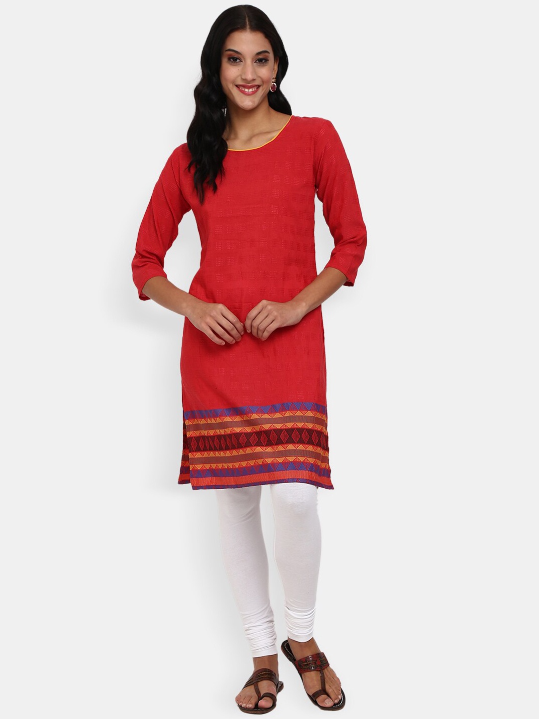 

V-Mart Women Red Woven Design Kurta