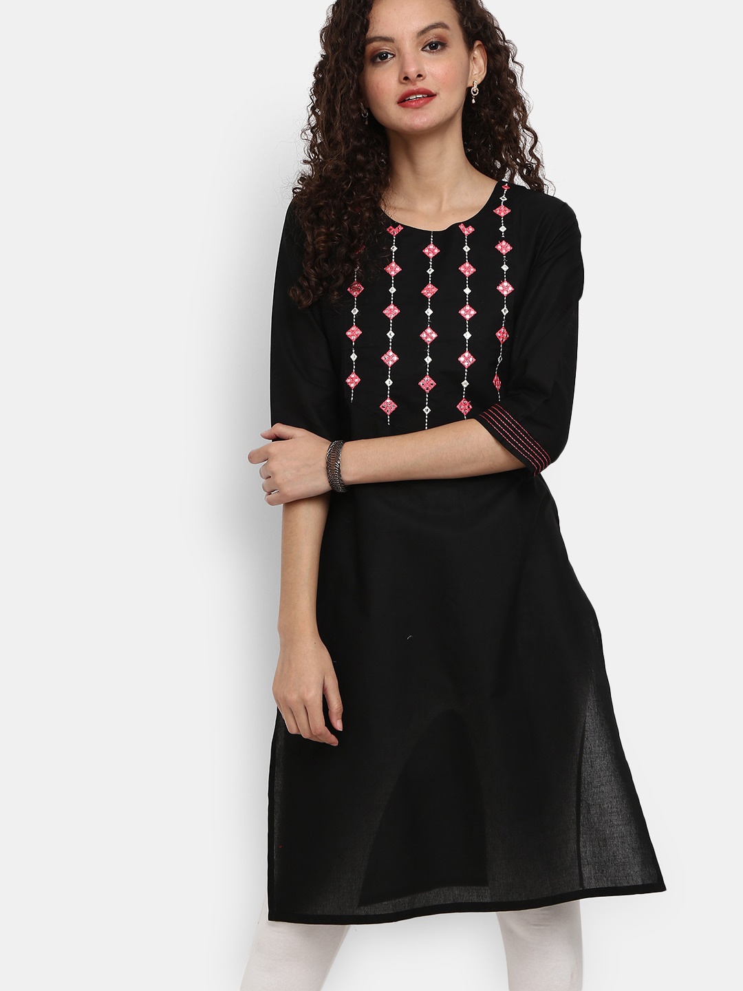 

V-Mart Women Black Geometric Yoke Design Cotton Kurta