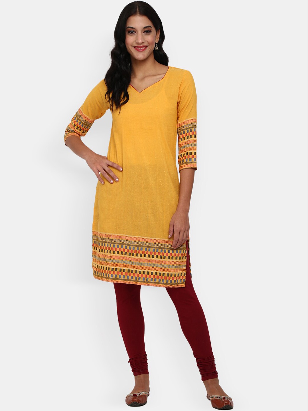 

V-Mart Women Yellow & Red Geometric Printed Kurta