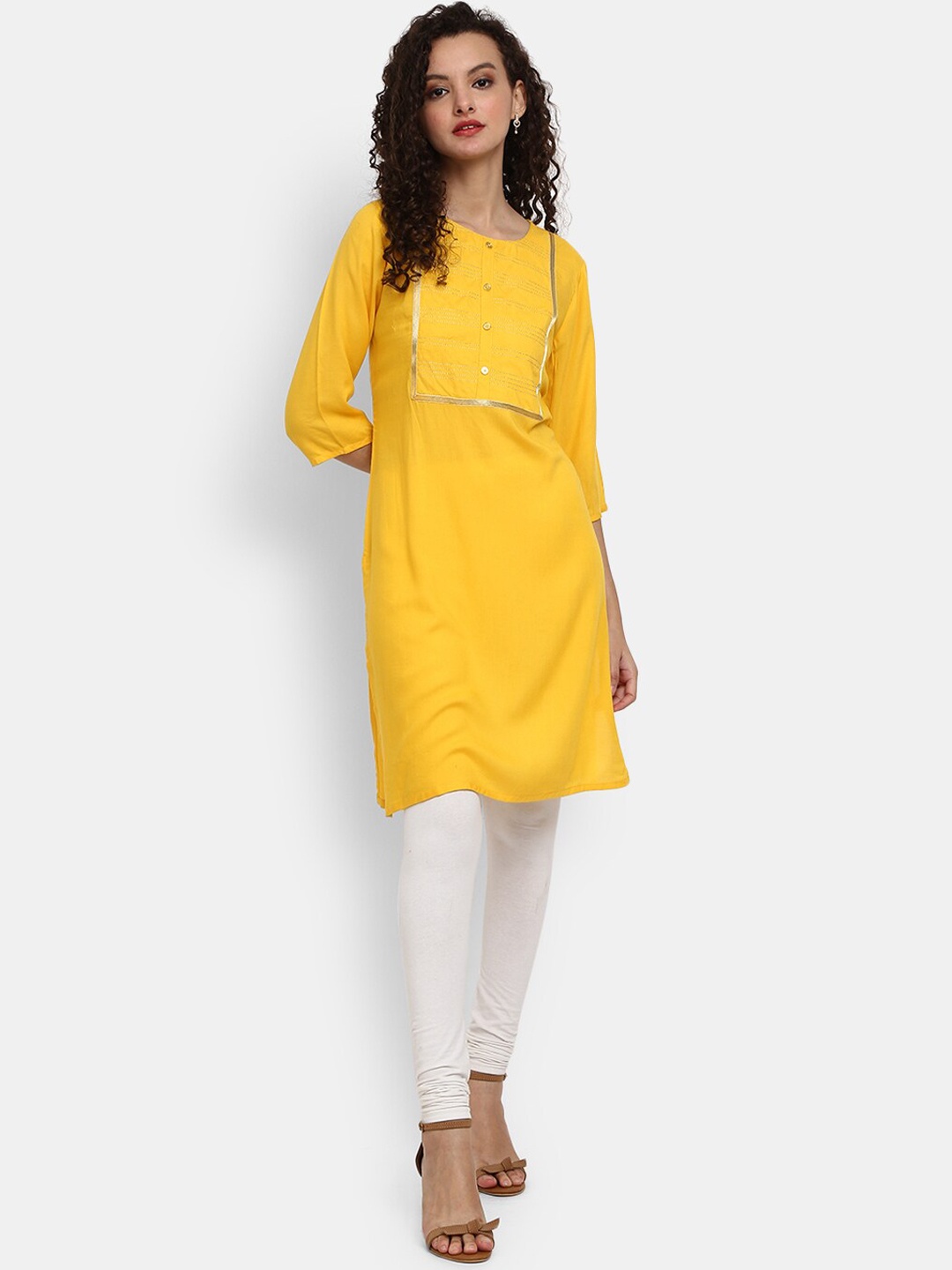 

V-Mart Women Mustard Yellow Yoke Design Straight Kurta