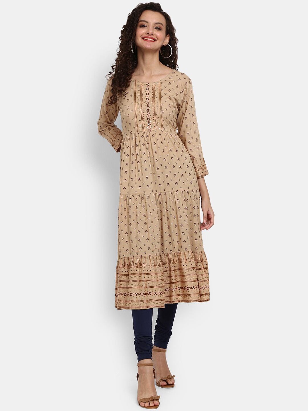 

V-Mart Women Brown & Maroon Embroidered A-Line Kurta