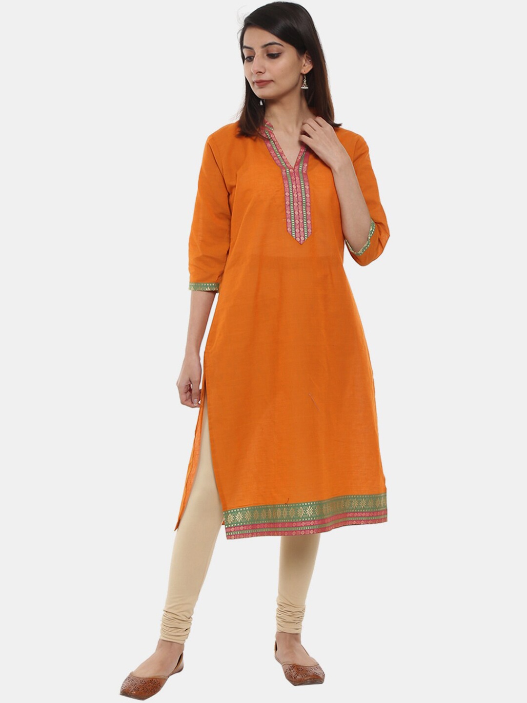 

V-Mart Women Orange Yoke Design Cotton Kurta