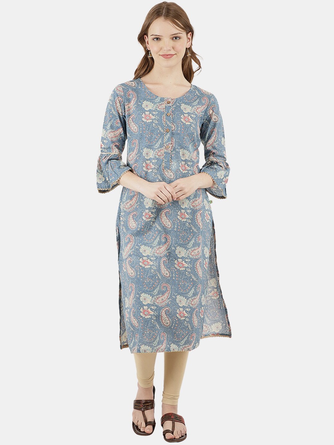 

V-Mart Women Blue Floral Printed Flared Sleeves Kurta