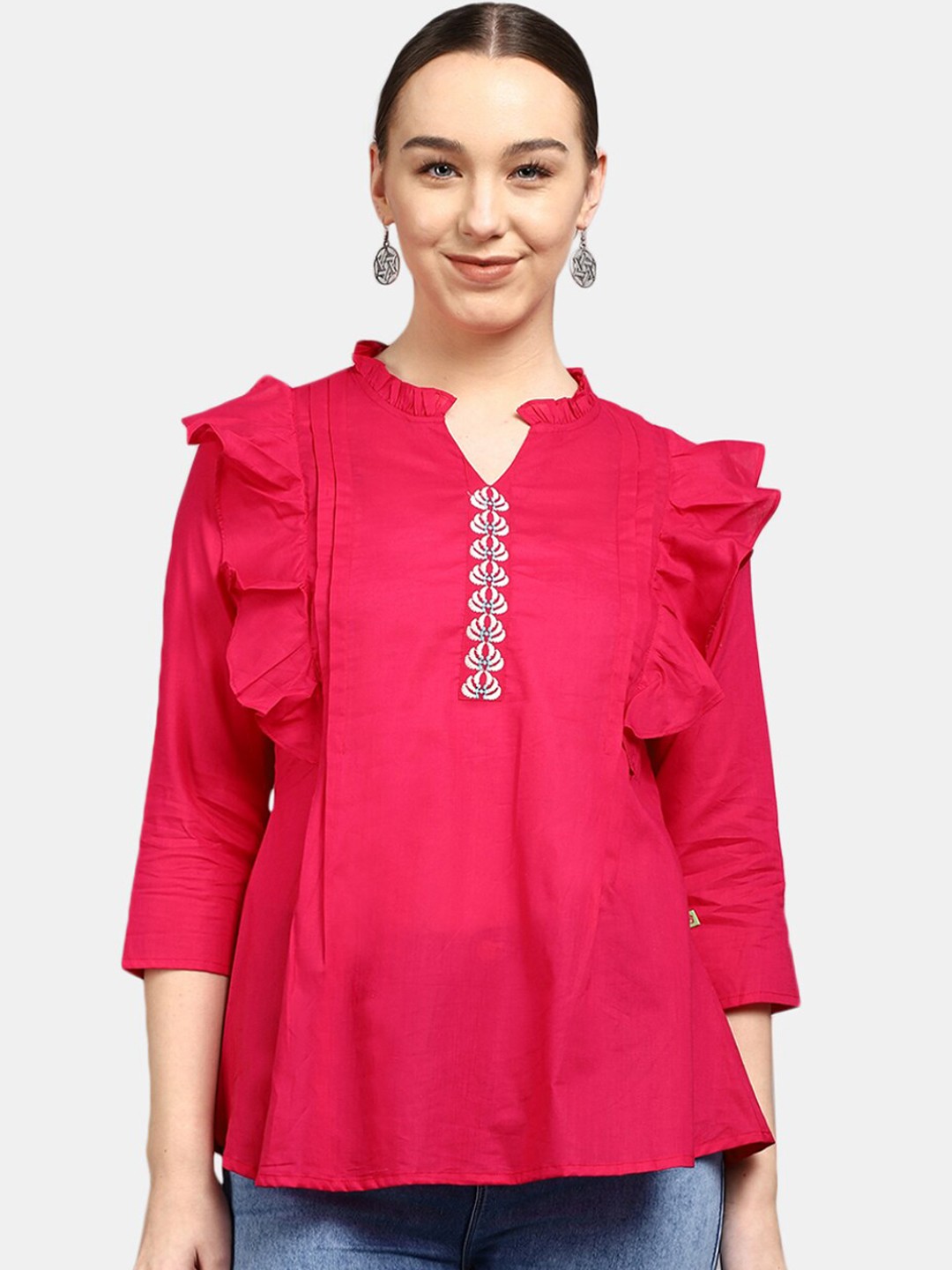 

V-Mart Women Fuchsia Thread Work Pure Cotton Top