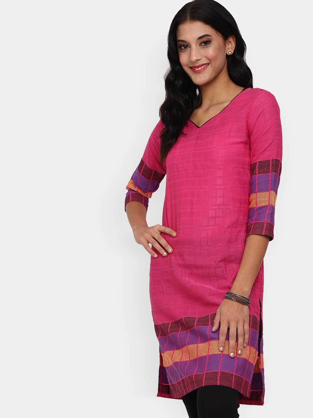 

V-Mart Women Pink & Purple Cotton Geometric Printed Kurta