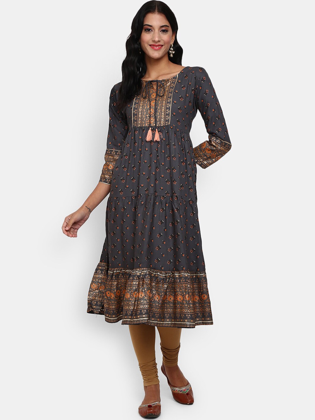

V-Mart Women Brown Ethnic Motifs Anarkali Kurta, Grey