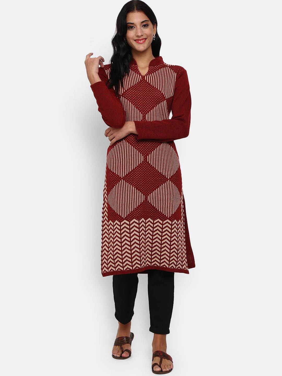 

V-Mart Women Maroon & Beige Cotton Striped Kurta