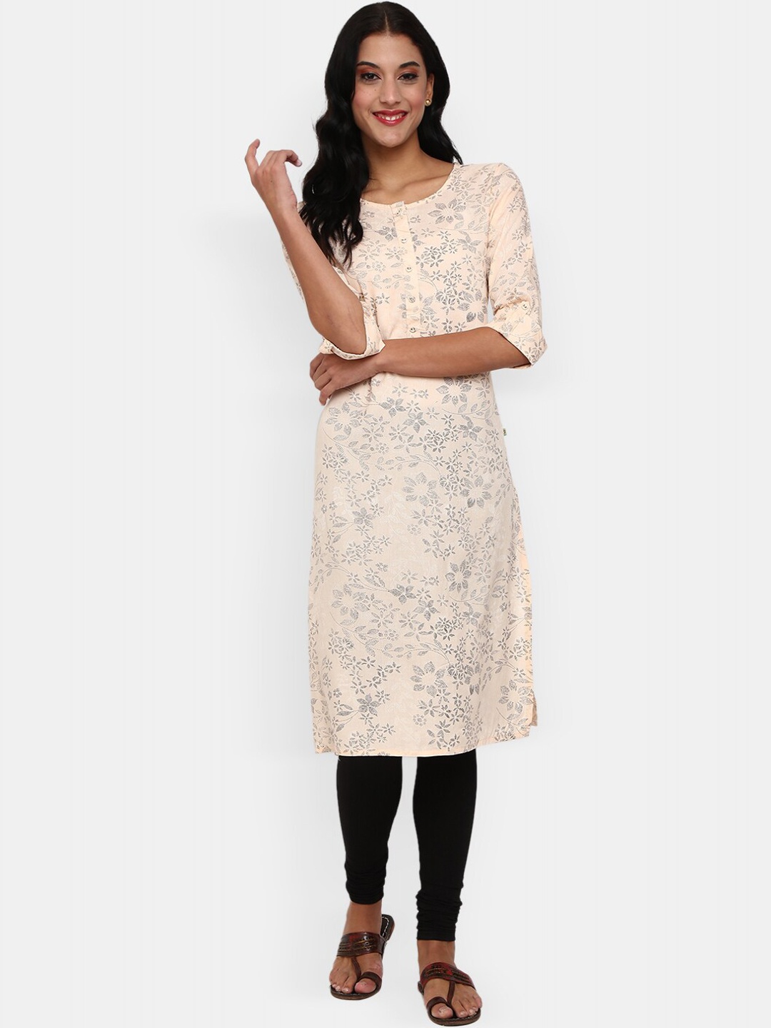 

V-Mart Women Pink & Black Floral Printed Kurta