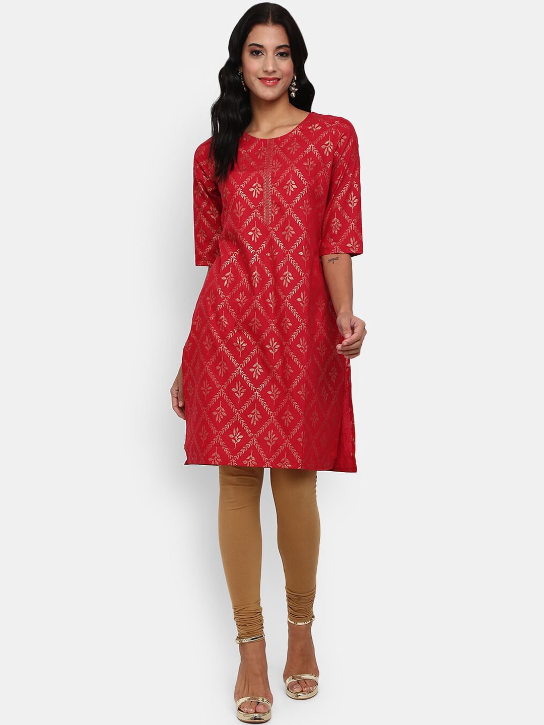 

V-Mart Women Maroon & Golden Floral Printed Kurta