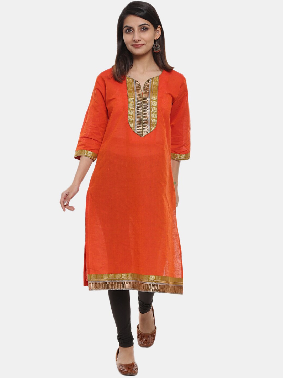 

V-Mart Women Orange Ethnic Motifs Yoke Design Kurta