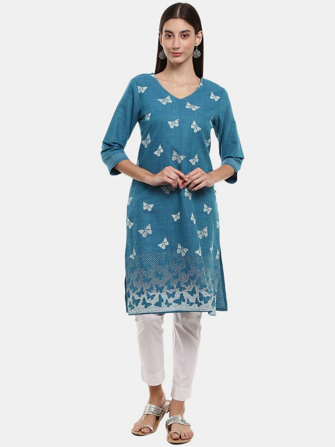 

V-Mart Women Blue & White Printed Cotton Kurta