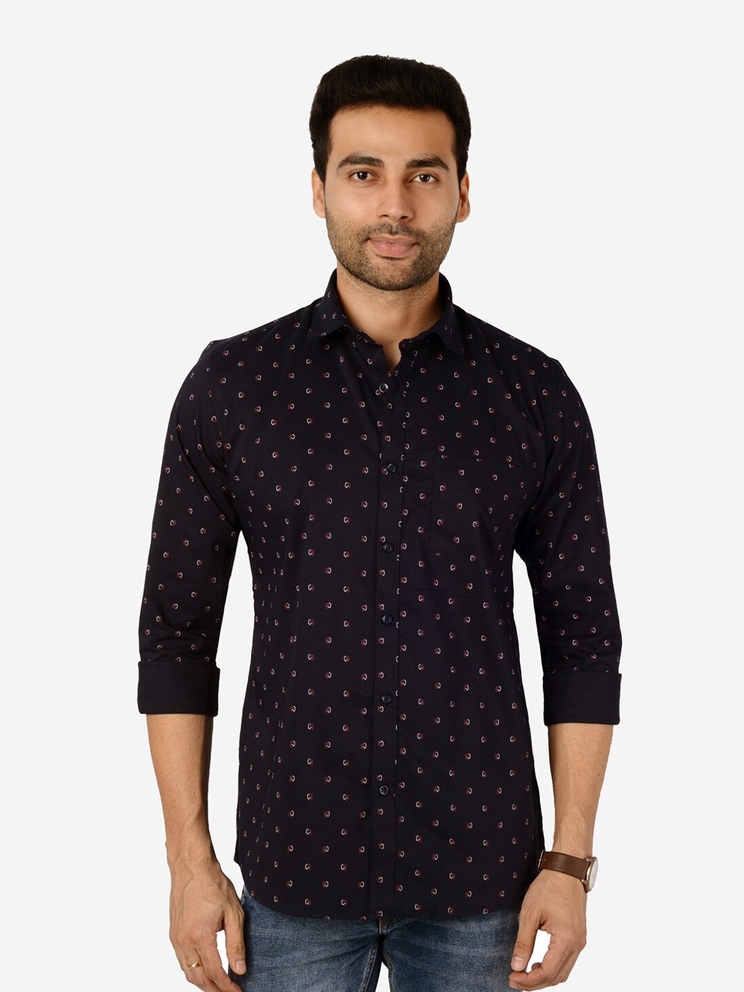 

5TH ANFOLD Men Navy Blue Slim Fit Printed Casual Shirt